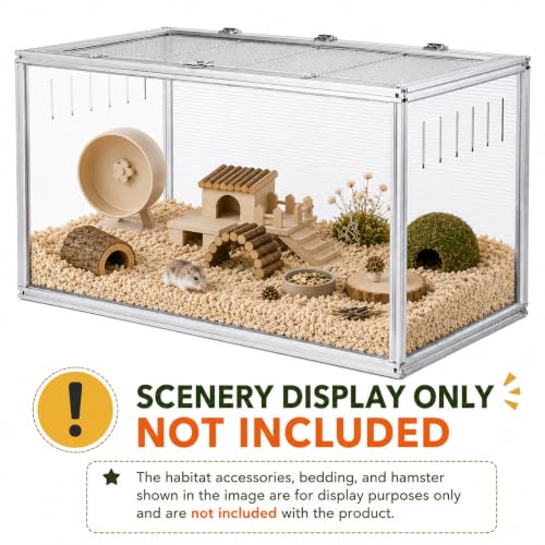 Large Hamster Cage 32x16x16 in, Acrylic Hamster Enclosure with Metal Frame | Chew-proof, Vent holes, Hinged top - size: 32 x 16 x 16 in