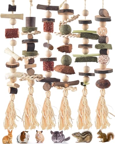 DBNESS 6PCS Bunny Chew Toys, Hamster Rabbit Cage Hanging Chew Toys, Natural Apple Wood Bunnies Treats, Improve Small Animal Teeth Health for Guinea Pig Chinchilla Ferret Rats Gerbil - size: 6 Pcs