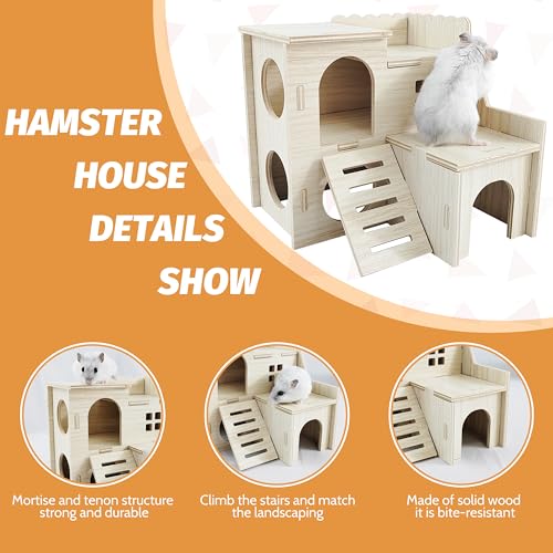 Hamster House, Tiny House with Slide House, Double-Decker Hut, Hamster Cage Accessories, Small Animal Habitat Decor for Small Hamster