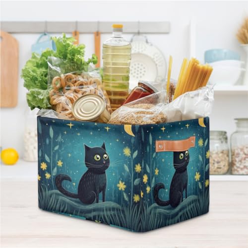 Cute Cat Storage Basket, Star Flower Foldable Storage Bin with Handle Fabric Rectangular Storage Box Organizer for Closet Shelf Home Office Nursery Toy Basket, 1 Pack - size: 1 Pack