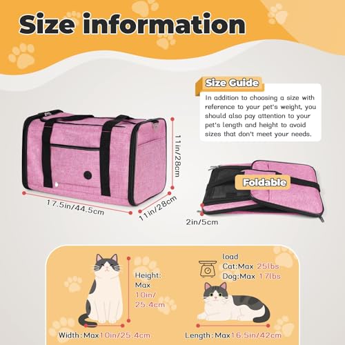 YUDODO 2 Packs 25 lbs Soft Sided Pet Carrier for Large Cat & Small Dog | Airline Approved, Lightproof Breathable Design, Side Pockets, Durable Mesh, Foldable and Portable, Pink+Lake Blue - color: Pink*1+Lake Blue*1