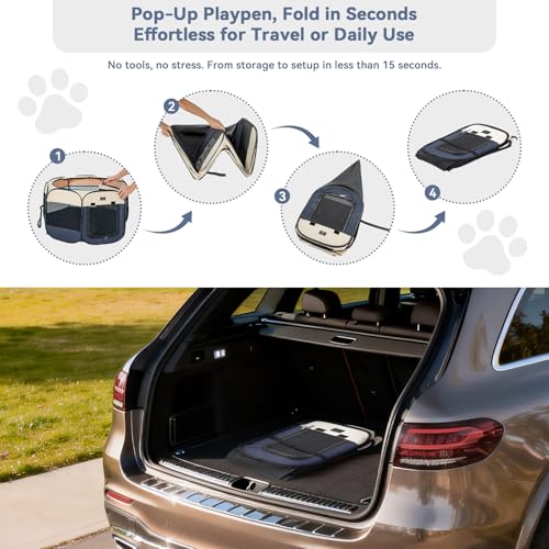 A 4 Pet 50.39-in Dog Playpen, Small Dogs & Puppies, Blue+Beige | Includes bowl, waterproof floor, pop-up design, home/travel/outdoor use - color: Blue+Beige, size: L(50.39"x50.39"x25")