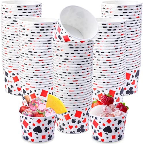 Jingmore 100 Pcs Ice Cream Paper Cups Bulk 8 oz Disposable Dessert Bowls for Hot or Cold Food Snack Treats Gift for Birthday Summer Party Favor Decoration(Casino Poker) - style: Casino Poker