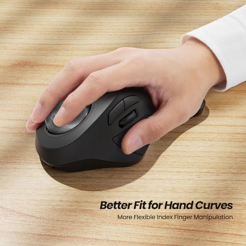 Nulea M505A Wireless Trackball Mouse Ergonomic 44mm Index Finger Control | Rechargeable rollerball mouse with 5 DPI levels,Bluetooth connection,smooth tracking,compatible with PC Mac Windows-Black - color: D-Black