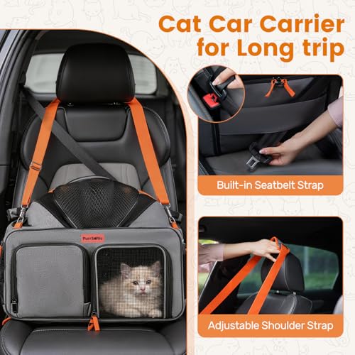 Cat Carrier Soft Sided Airline Approved for Small Pet Dog Travel | Collapsible, Top Loading, for Medium Animal Kitten Puppy Long Car Trip, Expandable Fabric Large Bag, for Kitty Under 20 lb