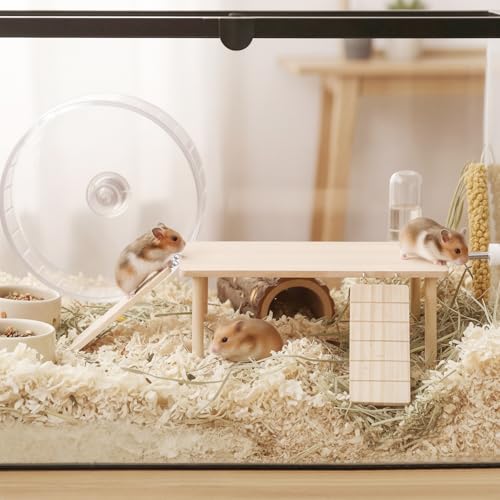 Large Wooden Hamster Platform with ramp, Multi-Level Small Animal Activity Playground, Rest Area Suitable for Dwarf Hamsters, Syrian Hamsters, sandrats, mice, and Other Small Pets