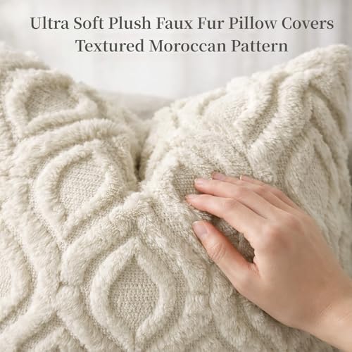 decorUhome Faux Fur Plush Soft Beige Throw Pillow Covers 16x16 Set of 2 | Wool Solid Fall Couch Pillow Covers, Accent Modern Farmhouse Neutral Decorative Square Pillow Cases for Sofa Bed Living Room - color: Beige, size: 16" x 16" (Pack of 2)