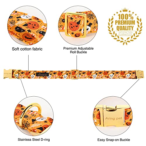 ARING PET Dog Collar with Bow-Halloween Dog Collar Bowtie, Adorable Boy and Girl Ghost Pumpkin Dogs Bowtie Collar Gifts with Metal Buckle - color: Halloween Orange, size: X-Small (Pack of 1)