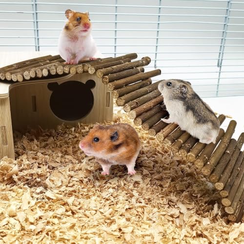 PINVNBY Hamster Suspension Bridge (19.7in and 9.8in) Bendy Natural Wood Bridge Long Climbing Ladder Hamster Cage Accessories for Guinea Pig Dwarf Sugar Glider Rat Mouse - size: L:19.7x4inches,9.8x4inches