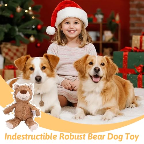 MAXBECK Dog Companion for Heavy Chewers- Indestructible Robust Bear Dog Toy, Resistant Squeaky Dog Toys for Heavy Chewers, Unbreakable Stuffed Plush Dog Toys for Aggressive Chewers (B-Oak) - color: B-Oak
