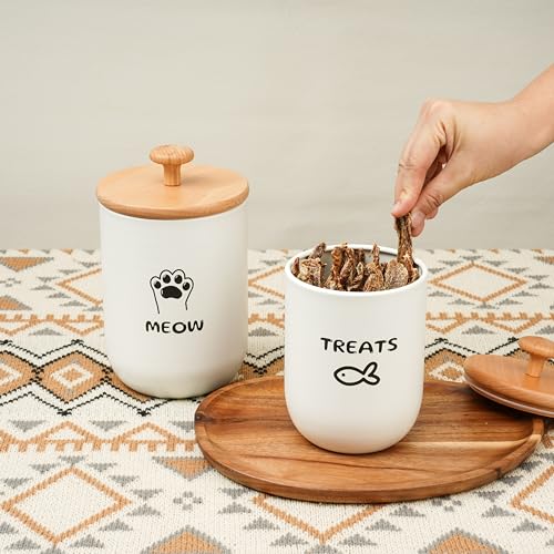 Cat Treat Container with Airtight Lid, Cat Food Oganizer Dry Food, Cat Food Storage Containers, Pet Treats Canister, Cat Treat Jar Set of 2-8.3x4.9 & 7.1x4.3 (White) - color: White