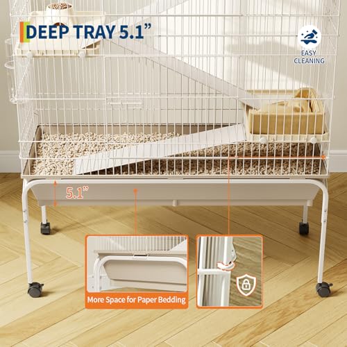 4-Tier Metal Small Animal Cage with Wheels – Multi-Level Habitat with Removable Ramps, Deep Tray, Water Bottle & Food Bowl – Secure Enclosure for Guinea Pigs, Rabbits, Ferrets, Chinchillas, Rats,