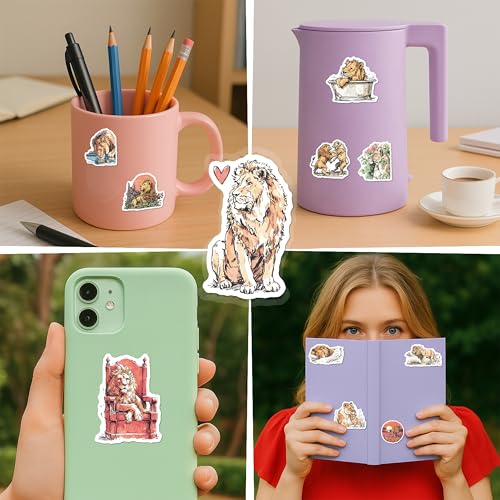 100 PCS Lion Stickers Pack – Waterproof Vinyl Decals for Water Bottles, Laptops, Phones, Notebook, Cars – Cool Vibrant Graphics for Lion Enthusiast - color: Lion