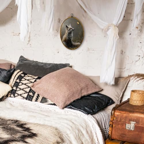 shiviody Vintage Farmhouse Fox Canvas Wall Art Decor, Fox Gifts for Women, Rustic Cottagecore Wild Animal Oval Hanging Frame Prints Decorations for Home Bedroom Living Room 8.6"x11.4" - color: Animals-45