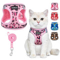 SCENEREAL Cat Harness & Leash Set Escape Proof - Adjustable Air Mesh Vest with Reflective Strips for Kittens, Puppies, Rabbits, Pink Leopard M - color: Pink Leopard, size: Medium(Fit Chest 12.5-14in)