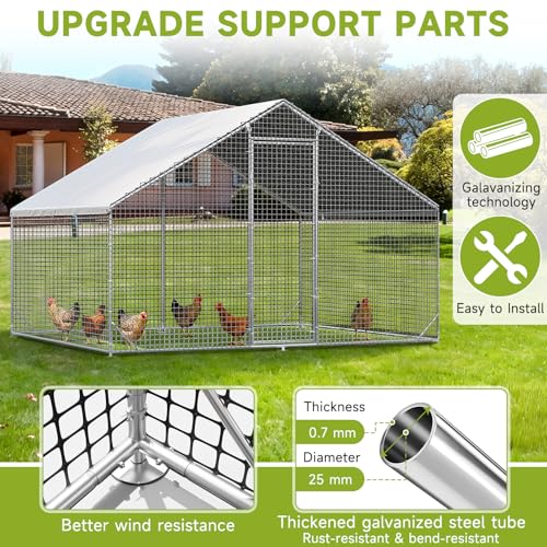 Large Walk-in Chicken Coop with Chicken Run, Galvanized Poultry Enclosure with Waterproof Anti-UV Cover and Security Lock, Ideal for Rabbit, Duck, Backyard and Farm Yard，117.6"×79.2"×79.2" - size: 9.8"L x 6.6"W x 6.6"H