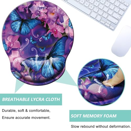 Mouse Pad with Wrist Support, Ergonomic Mouse Pad with Memory Foam Wrist Rest Cushion, Non-Slip Rubber Base Gaming Mice Pad for Home Office Computer Laptop, Butterfly Flowers - color: M29-Butterfly flowers