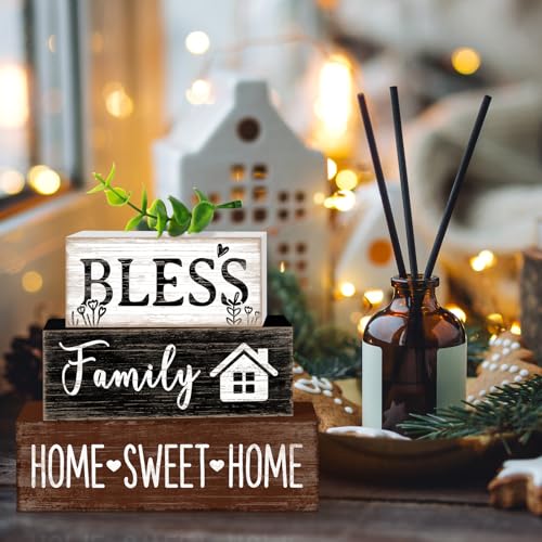 Tiered Tray Decor Set, 4 Pcs, Wooden, for Home Kitchen, Eucalyptus | Leaves Sweet Home, Farmhouse Rustic Summer Coffee Table Centerpieces Office Decorations - style: Leaf