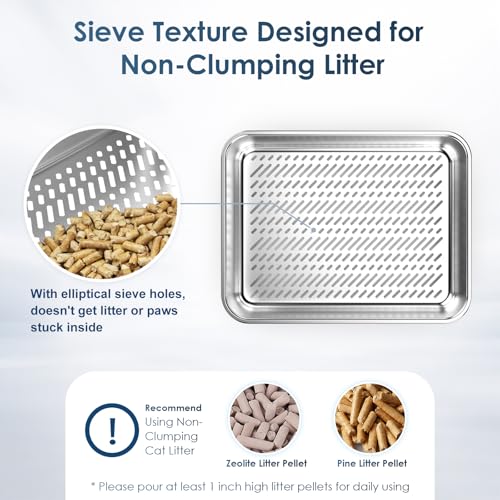 Suzzipaws Enclosed Stainless Steel Sifting Litter Box for Pine Pellets | 17.3”×13.4”×10.5” Stainless Steel Litter Box with Lid, Low Entry for Kittens & Small Cats, Anti-Leakage, Easy Cleaning