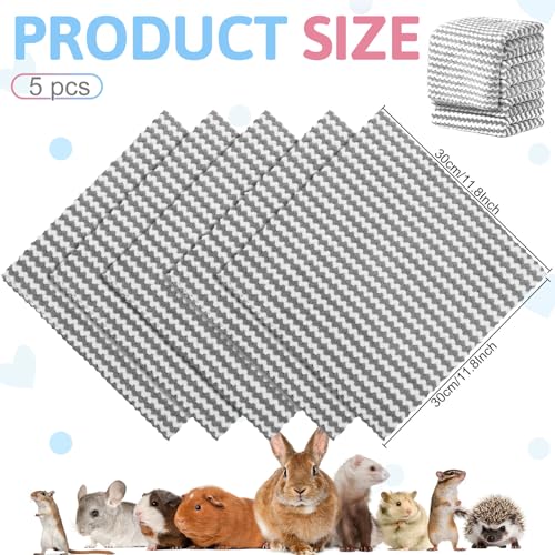 Hahafelt 5 Pcs Waterproof Guinea Pig Fleece Bedding Blankets Absorbent Guinea Pig Cage Liner Washable Small Animal Pee Pad Reusable Pet Blanket Wash Cloth Bedding Mat Pad(Gray,12 x 12 Inch) - color: Gray, size: 12 x 12 Inch