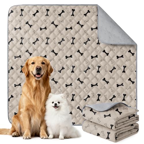 Eterish Reusable Washable Pee Pads for Dogs Large/Extra Large 36'' x 41'' 2 Pack, Absorbent Pet Puppy Dog Training Pads Non-Slip, Waterproof Whelping Potty Pads for Dogs Leak-Proof - color: Khaki/Bone, size: 2 Pack (36"x41")