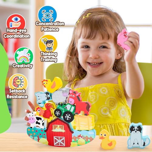 IPOURUP Montessori Toys for Kids 3-7 Wooden Farm Animal Blocks Stacking Games Educational Toy for 3 4 5 6 Year Old Girls Boys Christmas Birthday Gifts for Grandkids Toddler Balance Game Girls Age 3-5 - style: Animal Blocks