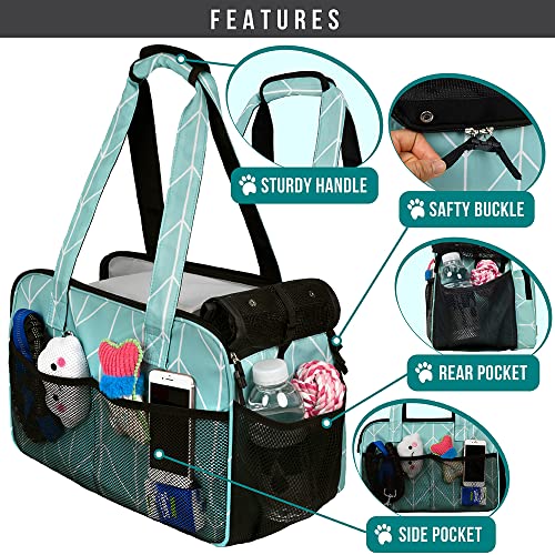 PetAmi Small Dog Purse Carrier, Soft-Sided Pet Carrier Bag with Pockets, Portable Puppy Cat Travel Handbag Tote, Airline Approved Breathable Mesh, Poop Bag Dispenser, Max 18 lbs, Chevron Teal - color: Chevron Teal
