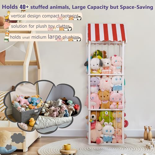 Wooden Stuffed Animal Storage Zoo 3-Tier, Anti-Tip Plush Toy Organizer | Large Capacity Stuffed Animal Organizer Holds 40+ Plushies, Anti-Tip Vertical Corner Toy Holder for Kids Nursery - color: White, size: Large