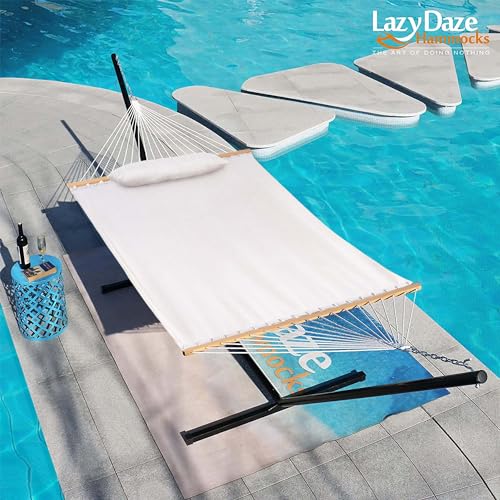 Lazy Daze 12 FT Sunbrella Fabric Hammock, Non-Fading Double Outdoor Hammock | 2 Person Hammock with Pillow, Straps, Carabiners , All Weather Fade Resistant for Outside, Cast Pumice - color: Cast Pumice
