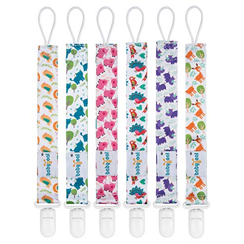 babygoal Animal Pacifier Clips, 6 Pack Binky Paci Holder Leashes Fits for Most Baby Pacifiers and Binkies - color: animal world