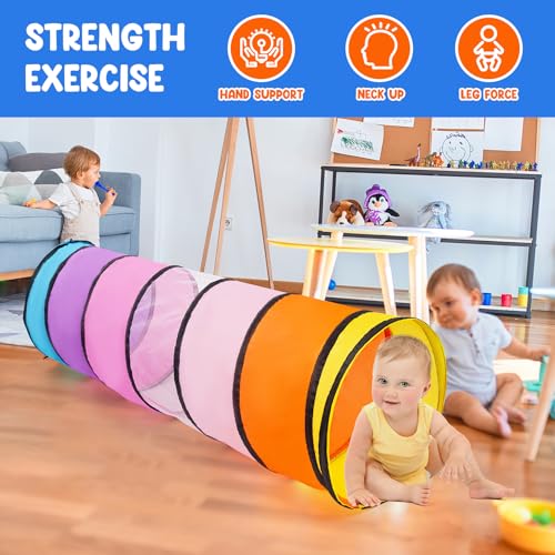 Kids Play Tunnel,Pop Up Crawl Through Tunnel Play Tent for Baby Kids Children or Pet,Foldable Pop Up Tents with Carry Bag (Pink Colorful Tunnel) - style: Pink Colorful Tunnel