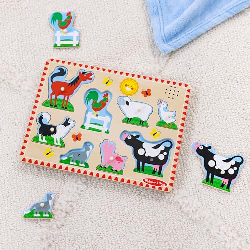 Melissa & Doug Farm Animals Sound Puzzle – 8-Piece Wooden Peg Puzzle with Light-Activated Sounds, Music Learning Toy for Toddlers and Preschoolers Ages 2+ - size: 11.95 x 8.8 x 1.05, style: Farm Animals