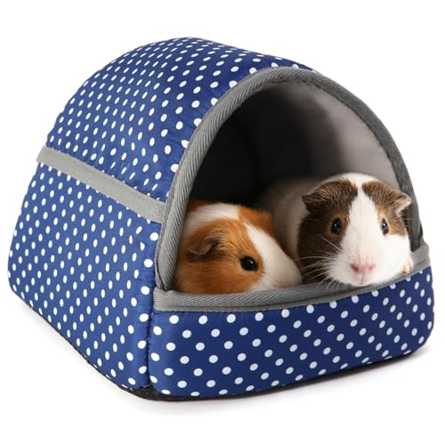 Guinea Pig Hideout with Cuddle Pouch - Washable Dwarf Rabbit Bed, Durable Fabric with Soft Lining - Small Animal Cage Accessories - Blue Dot - color: Blue