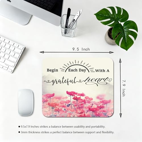 9.5x7.9 Inch Office/Gaming Mouse Pad, Begin Each Day with A Grateful Heart Inspirational Quote Pink Lotus Flowers Painting Design, Motivational Floral Art Cute Anti-Slip Mat for Desk - color: Colorful Pattern Art06