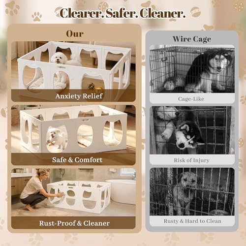 Clear Acrylic Dog Playpen Indoor with Toy & Door (24" H, 10 Panels, White) | Transparent Puppy Playpen for Dogs, Cats, Rabbits or Small Pets, Indoor Modern Dog Play Pen for Home, Easy Clean & Assemble