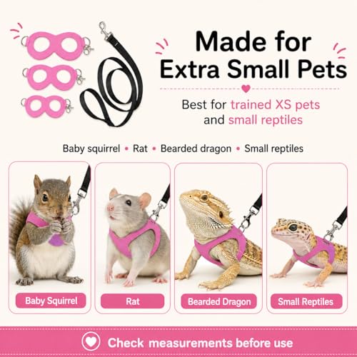 3 Pack Sugar Glider Harness and Leash Set Small Animal Training Walking Vest for Squirrel Hamster Rat Pink - color: Pink