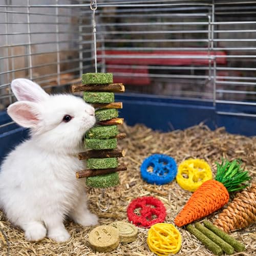 Grddaef 20 PCS Bunny Chew Toys for Teeth, Natural Rabbit Toys Apple Wood Grass Timothy Sticks Chew and Treat for Guinea Pigs Hamster Chinchillas - color: 20 Pcs