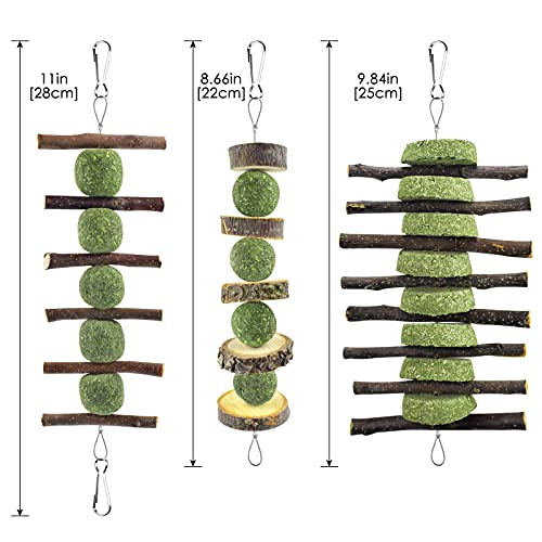 ERKOON Bunny Chew Toys, Rabbit Chew Toys for Teeth Grinding, Improve Dental Health, 100% Natural Apple Wood Timothy Grass Cake Treats for Rabbits Guinea Pigs Chinchillas Bunnies Hamsters (3 Pcs) - style: 3 Pcs