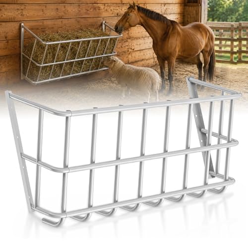 25 Gallon Wall Mount Hay Feeder, Metal Hay Rack for Goats and Horses | Galvanized steel, livestock feeding rack, barn stall feed holder, space-saving, rounded edges, easy install