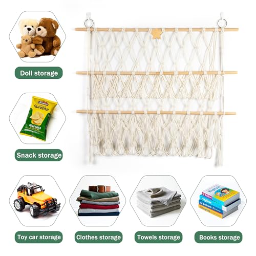Starry Stuffed Animal Net Hammock Wall Hanging Handmade Boho Macrame Toy Hammock Organizer Holder Display Hanging Plush Toy Net for Corner Wall Stuffed Animal Storage(29.9" H x 31.5" W)