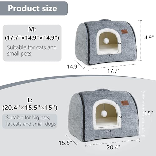 cat Bed cave-cat beds for Indoor Cats,Soft and Comfortable Cute cat House,with Removable Washable Cushioned Pillow,Enclosed pet Bed,Kitty cat hut、Hideaway,Small Large Dog Tent (Dark Grey) - color: Dark Grey, size: L:(20.4"×15.5"×15")