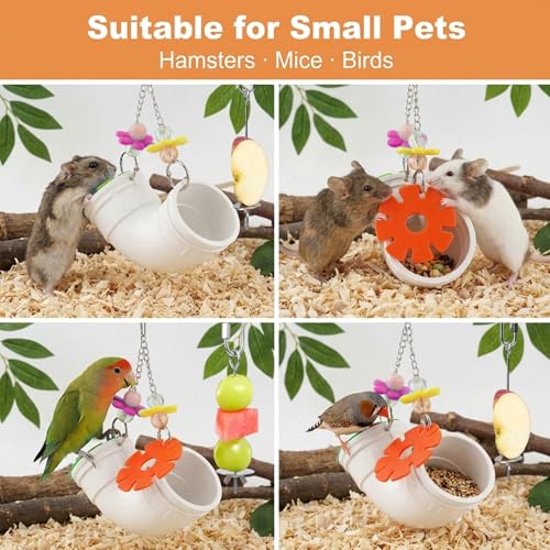 Rat Enrichment Toys, Hanging Foraging Puzzle Slow Feeder for Various Treats, Wide Opening Feeder Rat Cage Accessory for Rats, Mice or Parakeets, Includes Chew Tube