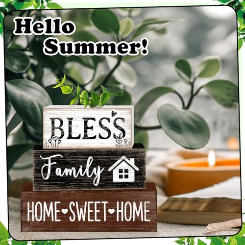 Tiered Tray Decor Set, 4 Pcs, Wooden, for Home Kitchen, Eucalyptus | Leaves Sweet Home, Farmhouse Rustic Summer Coffee Table Centerpieces Office Decorations - style: Leaf