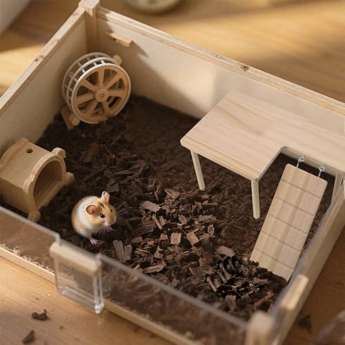Wooden Hamster Platform with Legs, Guinea Pig Ramp with Platform | Wood Guinea Pig Hideout with Ladder for Small Animal, Hamster Climbing Toys, Pet Cage Accessories
