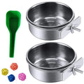 kathson Parrot Feeding Dish Cups,Stainless Steel Bird Food Water Bowl Parakeet Feeder Birds Cage Ball Toys with Clamp Holder for Cockatiel Macaw Budgies Small Animal Chinchilla (7 Pcs) - size: 【M:4.7x2.2 Inches】