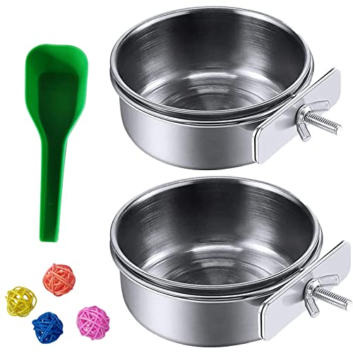 kathson Parrot Feeding Dish Cups,Stainless Steel Bird Food Water Bowl Parakeet Feeder Birds Cage Ball Toys with Clamp Holder for Cockatiel Macaw Budgies Small Animal Chinchilla (7 Pcs) - size: 【M:4.7x2.2 Inches】