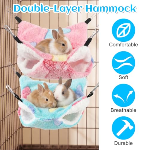 2 Pack 2 Layers Pet Rat Hammock Double Sided Warm Hanging Hammocks Small Animal Bed Hideout Swing Cage Accessories for Rats Squirrels Sugar Gliders Guinea Pigs Hamsters Ferret Chinchilla
