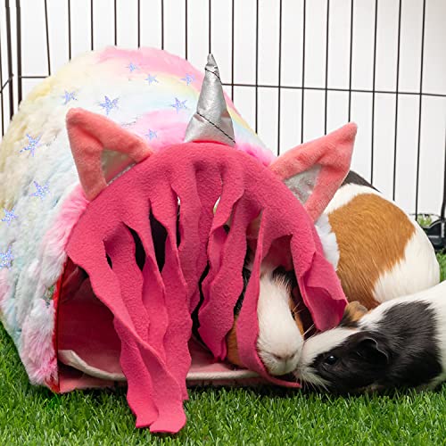 PAWNISAW Guinea Pig Hideout, Washable Fleece Pink Tunnel House & Cage Tube | Small Animal Bedding & Cage Accessories, Playing Habitat for Hamster, Rat, Hedgehog, Chinchilla - color: pink