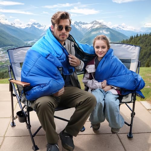 Cotton Flannel Lined Sleeping Bag for Adults Teens Kids, Cold Weather & Warm, 3 Seasons, Lightweight Compact Camping Essentials Equipment, Hiking, Outdoor, Travel - color: Deep Blue & Light Blue
