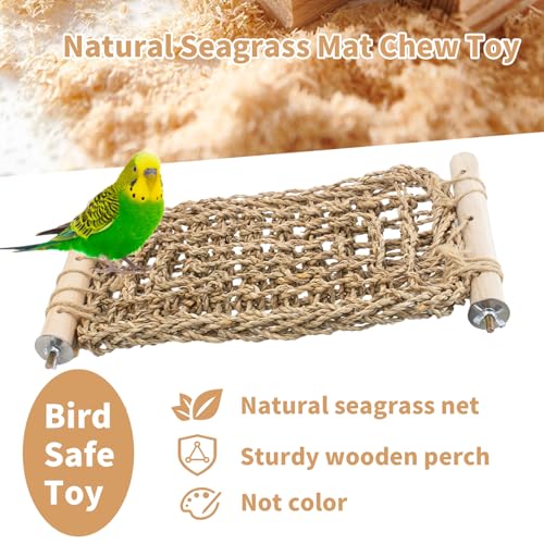 FlidRunest Conure Ladder Perch for Cage, Bird Seagrass Ladder Bridge Exercise Stands, Natural Hand-Woven Parrot Net Climbing Chewing Hammock, Cage Accessories - size: A(Only Seagrass Mat)